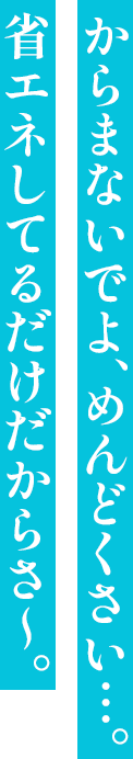 からまないでよ、めんどくさい…。省エネしてるだけだからさ〜。